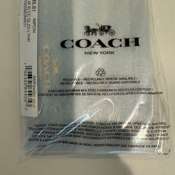 Coach Slim Id Card Case Powder Blue,shiny crinkle leather - Picture 4 of 5